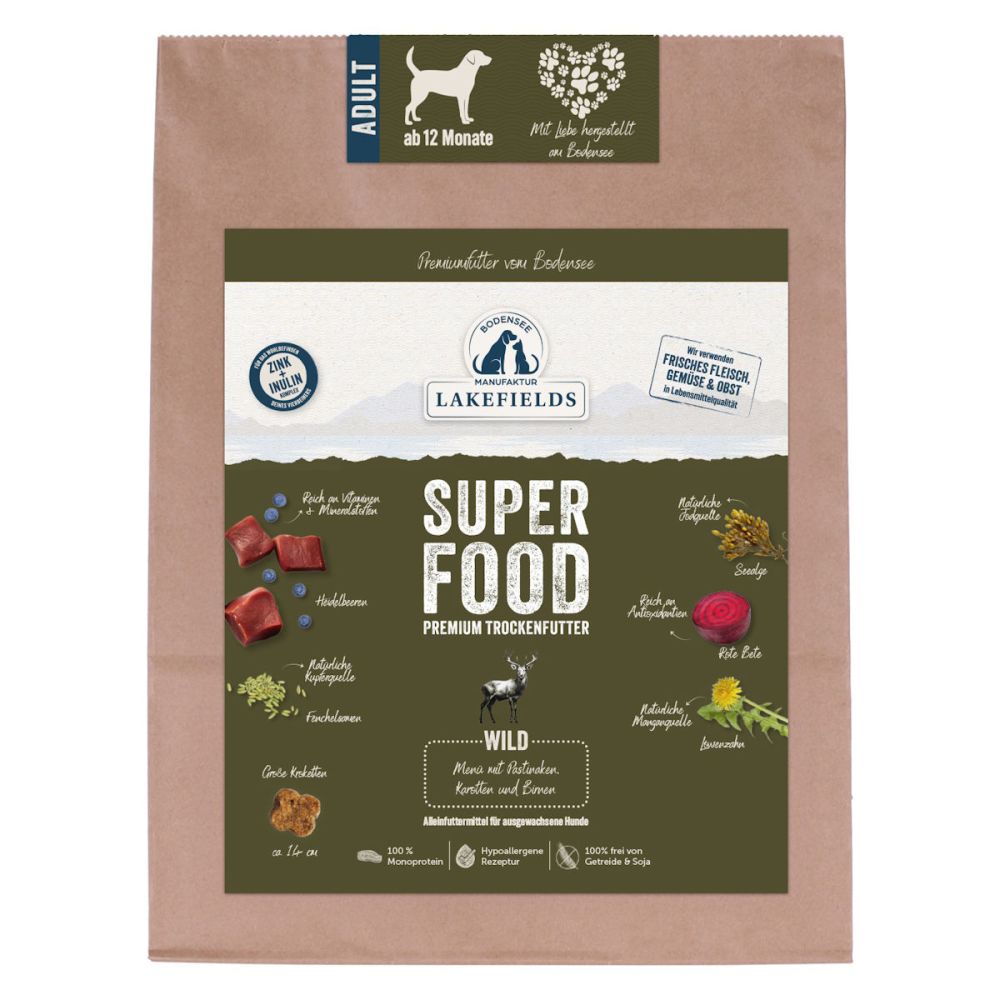 LAKEFIELDS MANUFAKTUR - SUPERFOOD - Premium Hundefutter trocken, Wild 61%