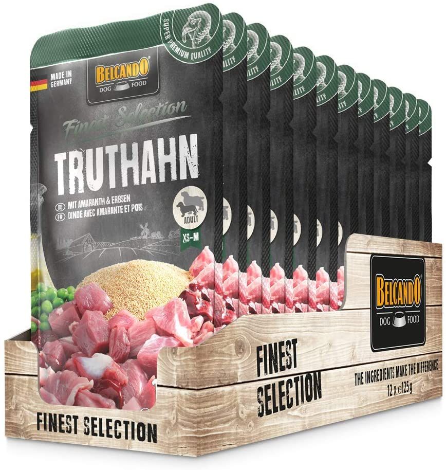 Belcando Frischebeutel [12x125g Truthahn mit Amaranth & Erbsen] | Nassfutter für Hunde | Feuchtfutte