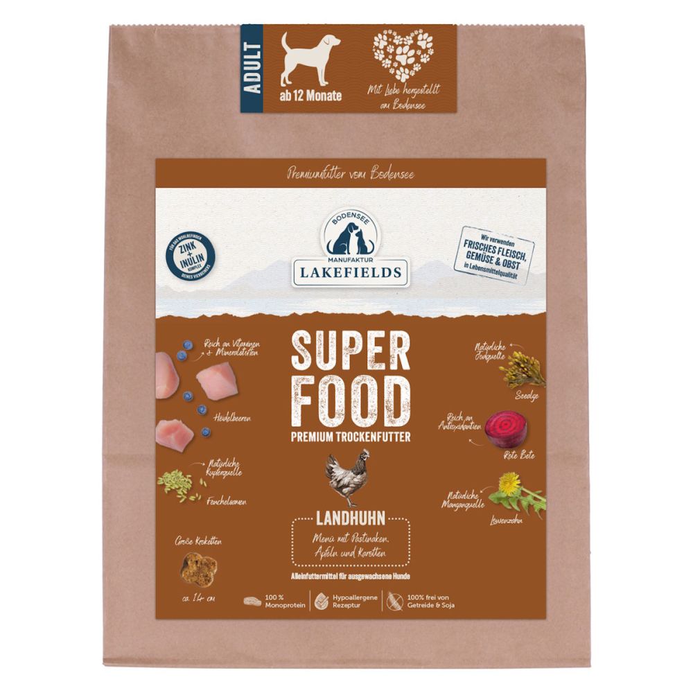 Lakefields Premium SUPERFOOD HUHN, die Trockenfutter-Sensation für Ihren Hund