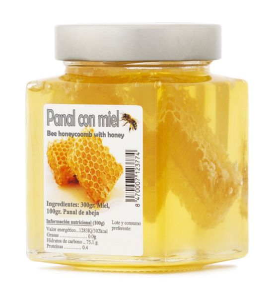 Spanischer Wabenhonig mit Bienenwabe - besonderes Geschmackserlebnis in Premiumqualität - 450 g Glas