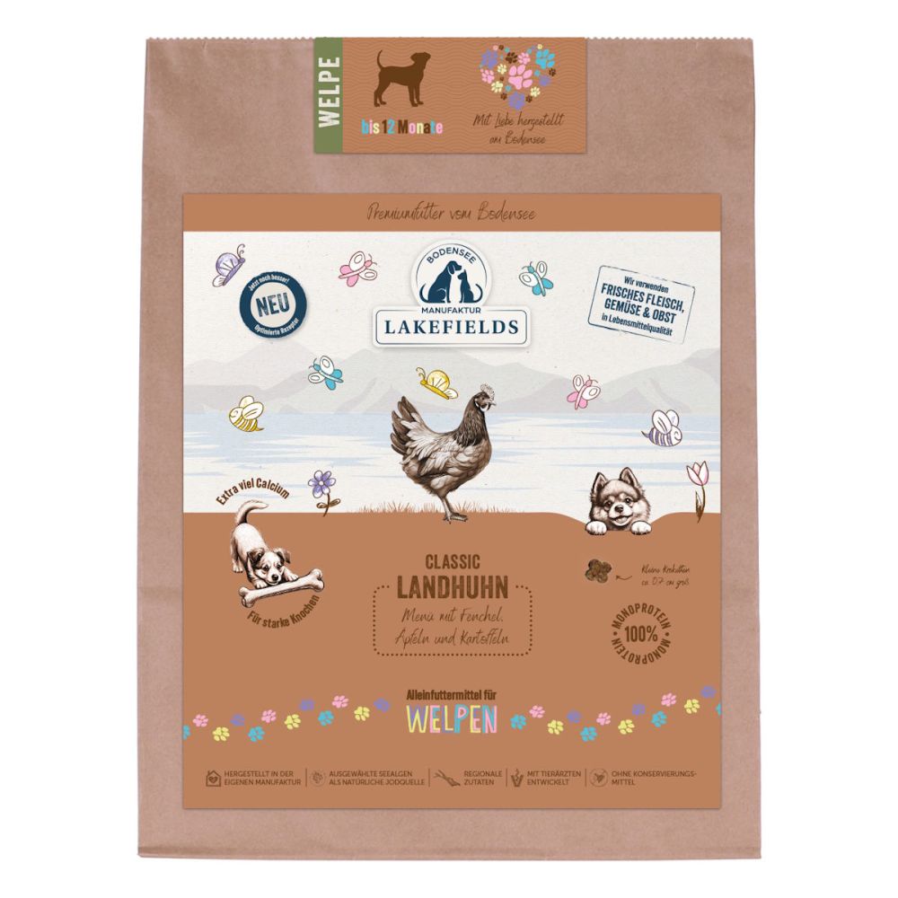 Lakefields Premium Trockenfleisch Menü Welpen Landhuhn, Fenchel, Äpfeln und Kartoffeln für Welpen