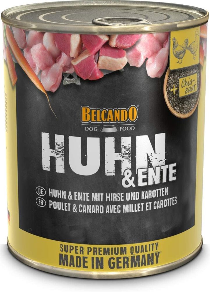 Belcando Super Premium Dose [6x800g Huhn & Ente mit Hirse & Karotten] | Nassfutter für Hunde | Feuch