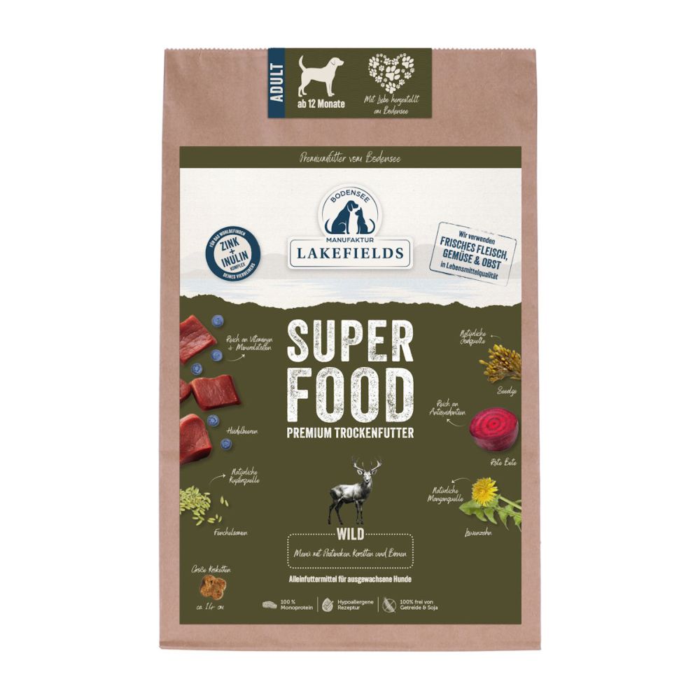 LAKEFIELDS MANUFAKTUR - SUPERFOOD - Premium Hundefutter trocken, Wild 61%