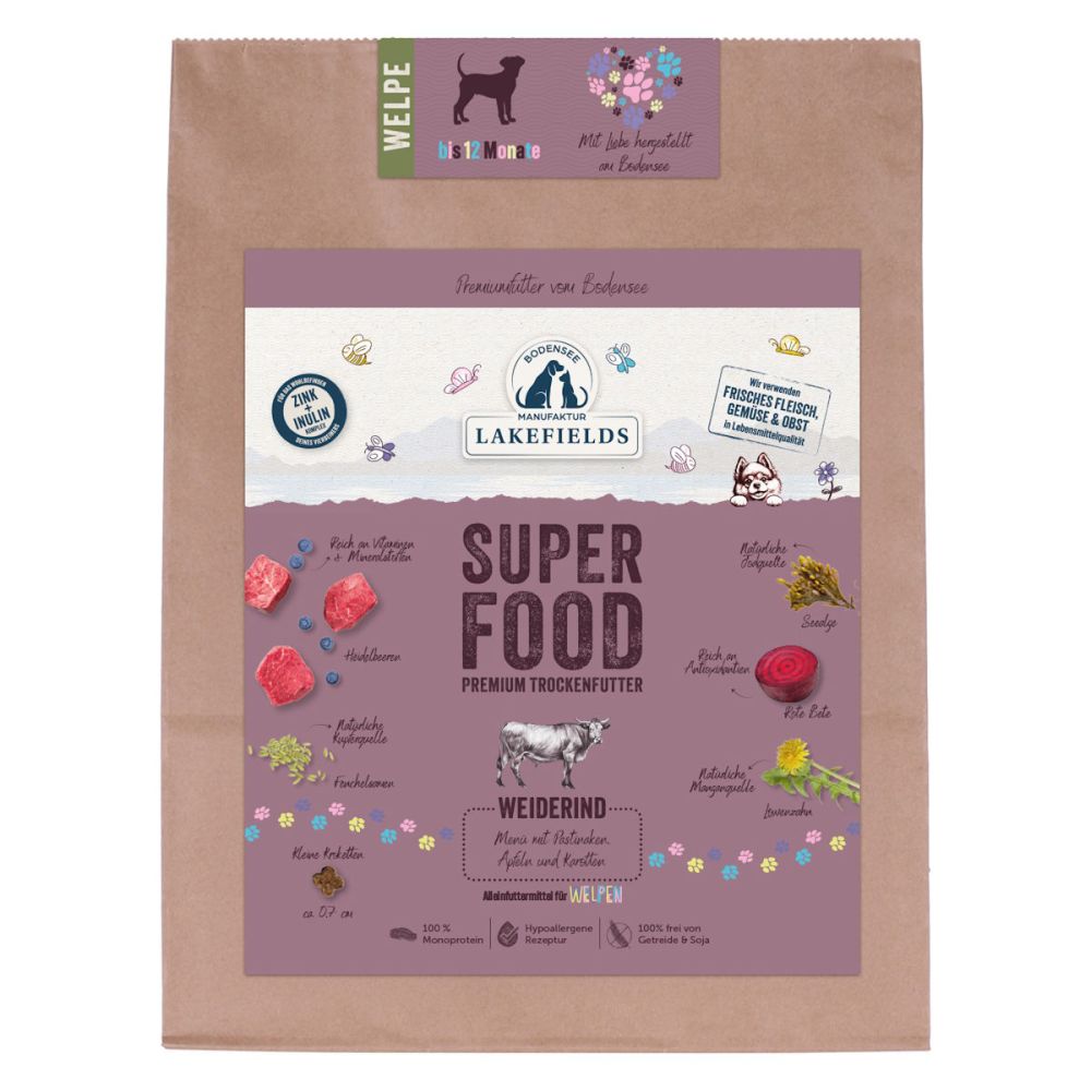 Lakefields Premium SUPERFOOD RIND für Welpen, die Trockenfutter-Sensation für Ihren Hund