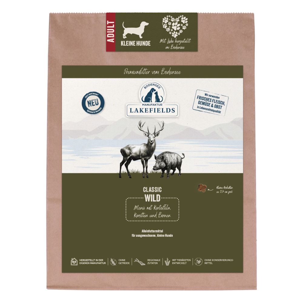Lakefields Premium Trockenfleisch-Menü Wild FÜR KLEINE HUNDE Trockenfutter mit Pastinaken, Karotten