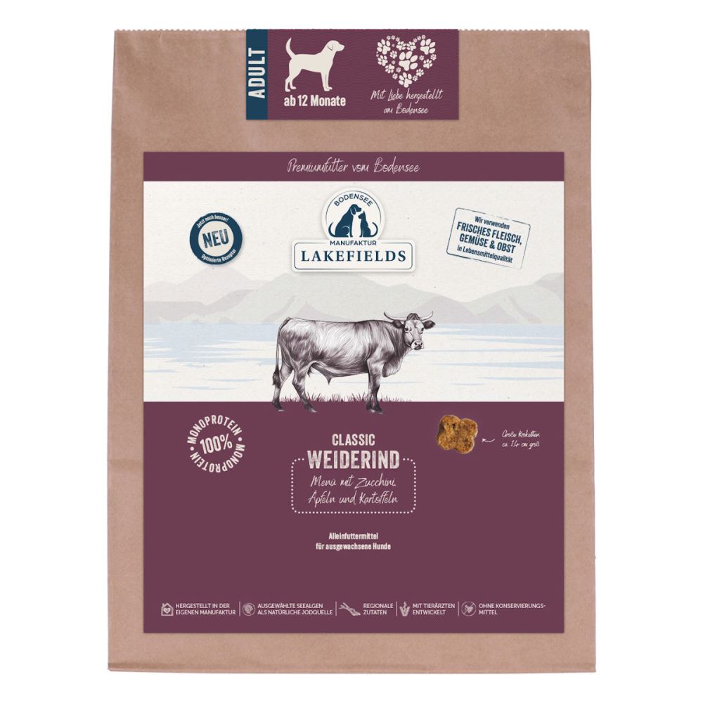 Lakefields Premium Trockenfleisch Menü Weiderind mit Zucchini, Äpfeln und Karotten