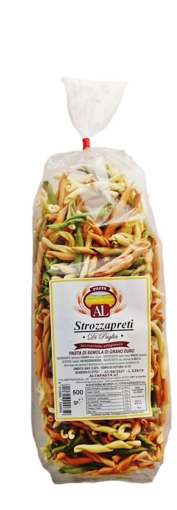 Frische Strozzapreti Tricolor (Priesterwürger) Nudeln Italien 500g - Strozzapreti – trafila in bronzo