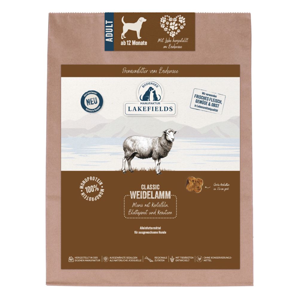 Lakefields Premium Trockenfleisch-Menü Lammfleisch mit Kartoffeln Blattspinat Kräuter
