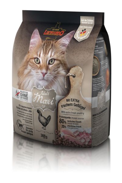 Katzen Trockenfutter - Adult GF Maxi mit Geflügel 300g - Getreidefrei - Leonardo Katzenfutter 