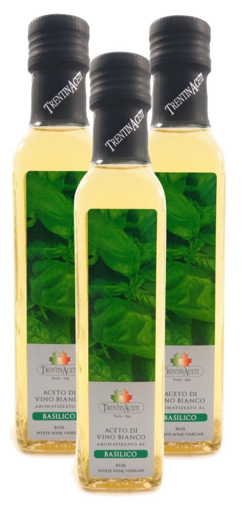 Basilikumessig - Weißweinessig mit Aroma - Basilikum Essig aus Italien - TrentinAcetia - 3x250 ml