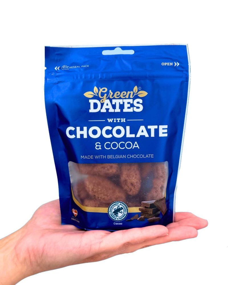Green Dates Belgian Chocolate & Cocoa - Datteln mit Zartbitterschokolade und Kakaopulver 120g