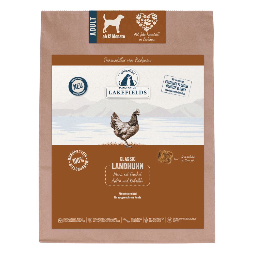 Lakefields Premium Trockenfleisch Menü Landhuhn, Fenchel, Äpfeln und Kartoffeln