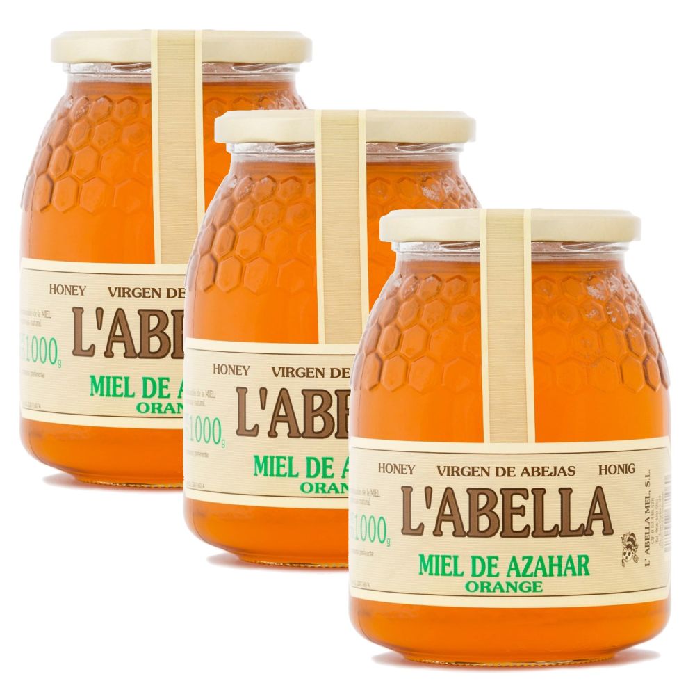 Orangenblütenhonig aus Spanien - Orangenhonig - Premium Qualität - Naturprodukt - 3 x 1 Kg Glas 