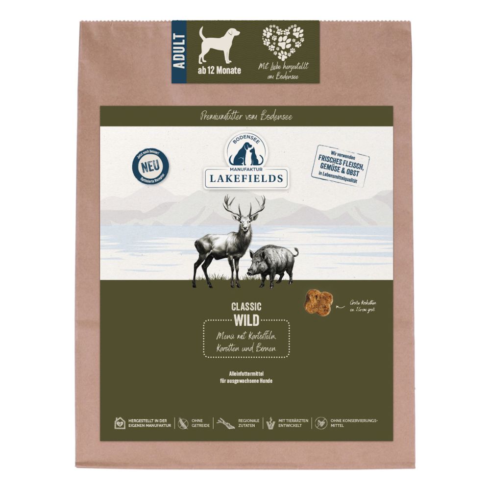 Lakefields Premium Trockenfleisch-Menü Wild Trockenfutter mit Pastinaken, Karotten und Heidelbeeren