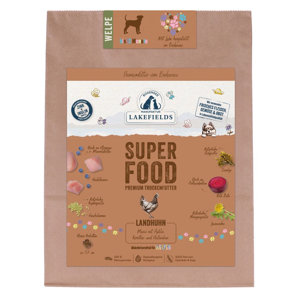 Lakefields Premium SUPERFOOD HUHN für Welpen, die Trockenfutter-Sensation für Ihren Hund