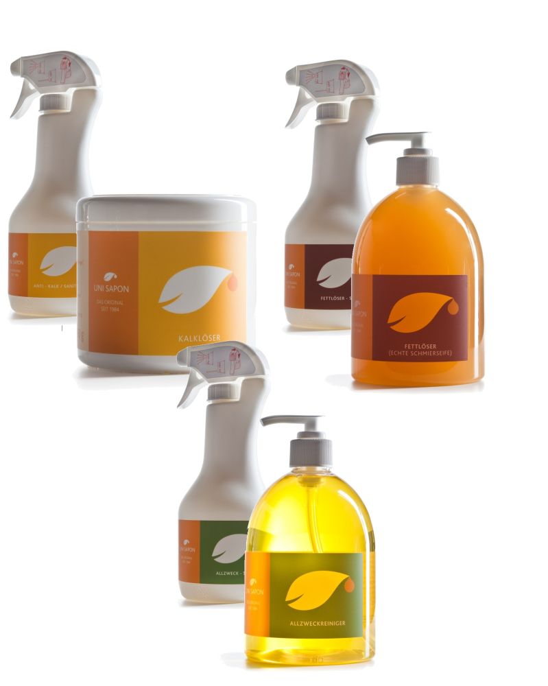 BIO Reinigungs - Starterset von Uni Sapon - 3 Produkte mit Zubehör - umweltschonend - chemiefrei 