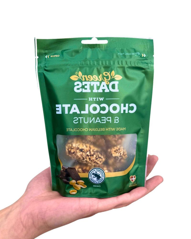 Green Dates Belgian Chocolate & Peanuts - Datteln mit Zartbitterschokolade und Erdnüssen 120g