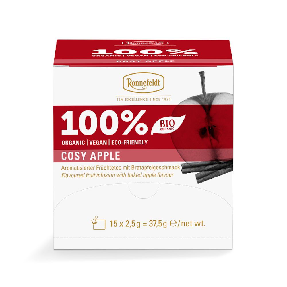 Ronnefeldt 100% Cosy Apple - BIO Früchtetee, 15 Teebeutel à 2 g, 30g | Organic | Vegan | Eco-friendl