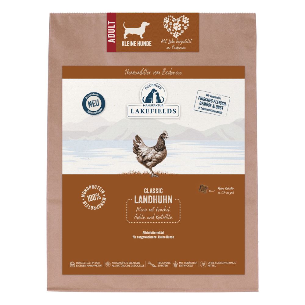 Lakefields Premium Trockenfleisch Menü FÜR KLEINE HUNDE Landhuhn, Fenchel, Äpfeln und Kartoffeln