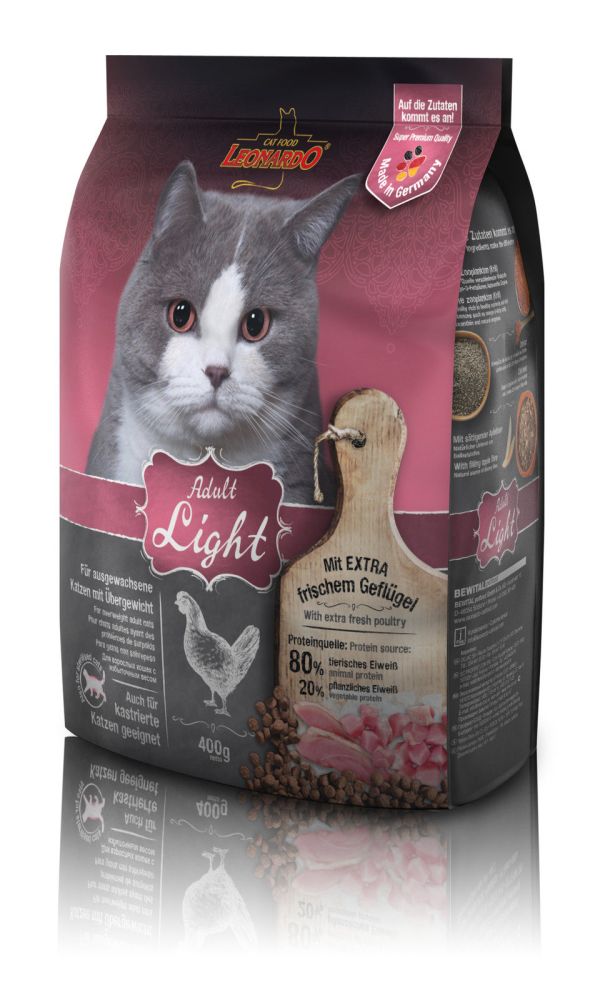 Katzen Trockenfutter - Adult Light für Katzen mit Übergewicht 400g - Leonardo Katzenfutter