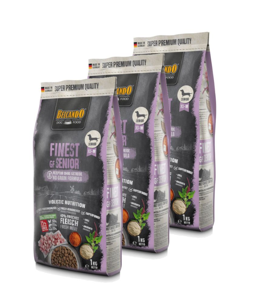 Hunde Trockenfutter - 3x Finest Senior mit Geflügel 1kg - Getreidefrei Belcando Hundefutter