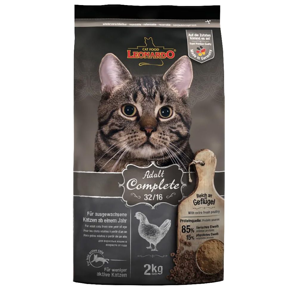 Katzen Trockenfutter - Adult Complete 32/16 mit Geflügel 2Kg - Leonardo Katzenfutter - leichtverdaul