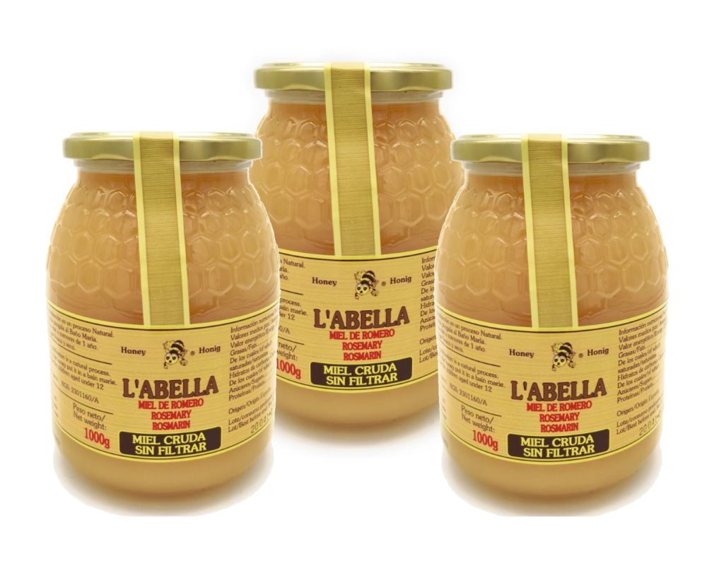 RAW Rosmarinhonig aus Spanien - 3x 1Kg Ungefilterte Premium Qualität - reines Naturprodukt - kaltges