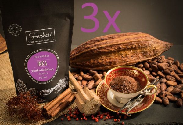 Trinkschokolade 3x Zimt & Kardamom 200g | Inka Kakao Natur aus kräftigem Edelkakao aus Ecuador 
