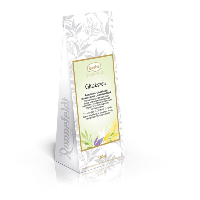 Ronnefeldt - Glückszeit - Aromatisierter Grüner Tee mit Maracuja-Mango-Lavendelgeschmack - 100g
