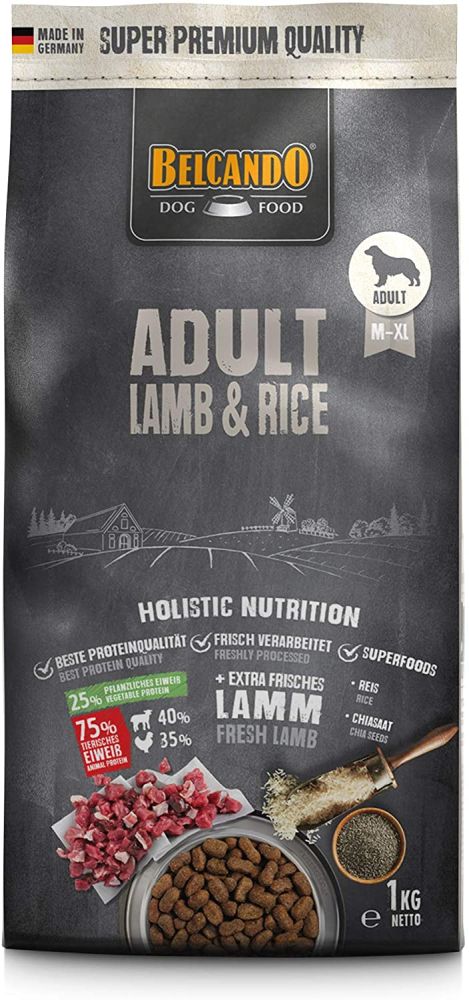 Belcando Adult Lamb & Rice Hundefutter 1kg | Trockenfutter für empfindliche Hunde | Alleinfuttermitt