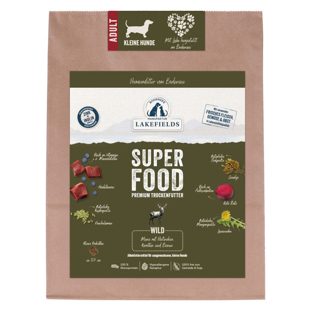 LAKEFIELDS MANUFAKTUR - SUPERFOOD - Premium Hundefutter trocken, Wild 61%, für kleine ausgewachsene