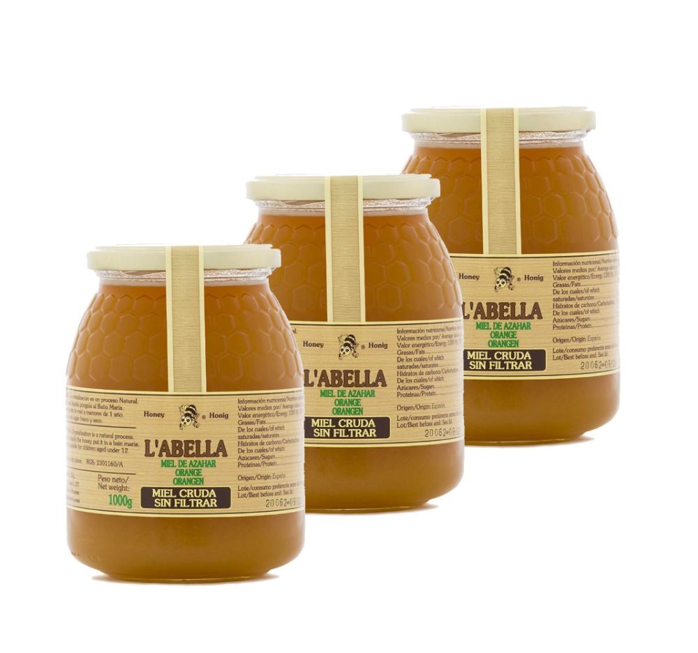 RAW Orangenblütenhonig aus Spanien - 3x 1Kg Ungefilterte Orangenhonig - Premium Qualität - Naturprod