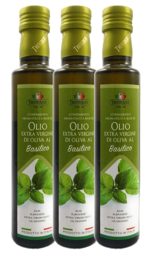Extra Natives Olivenöl mit natürlichen Basilikumaroma aus Italien - höchste Qualität - 3x 250 ml