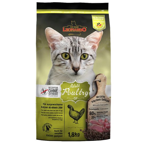 Katzen Trockenfutter - Adult GF Poultry mit Geflügel 1800g - Getreidefrei - Leonardo Katzenfutter