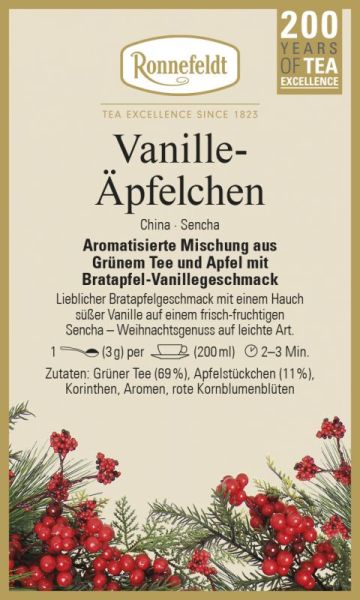 Vorschau: Ronnefeldt - Vanille-Äpfelchen - Aromatisierte Mischung aus Grünem Tee und Apfel mit Bratapfel-Vanil Vorschau: Ronnefeldt - Vanille-Äpfelchen - Aromatisierte Mischung aus Grünem Tee und Apfel mit Bratapfel-Vanil