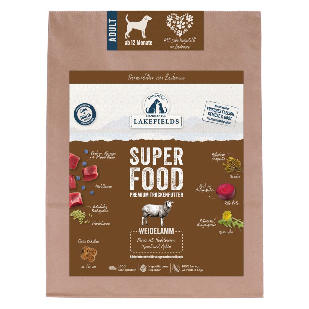 LAKEFIELDS MANUFAKTUR - SUPERFOOD - Premium Hundefutter trocken, Lamm 61%