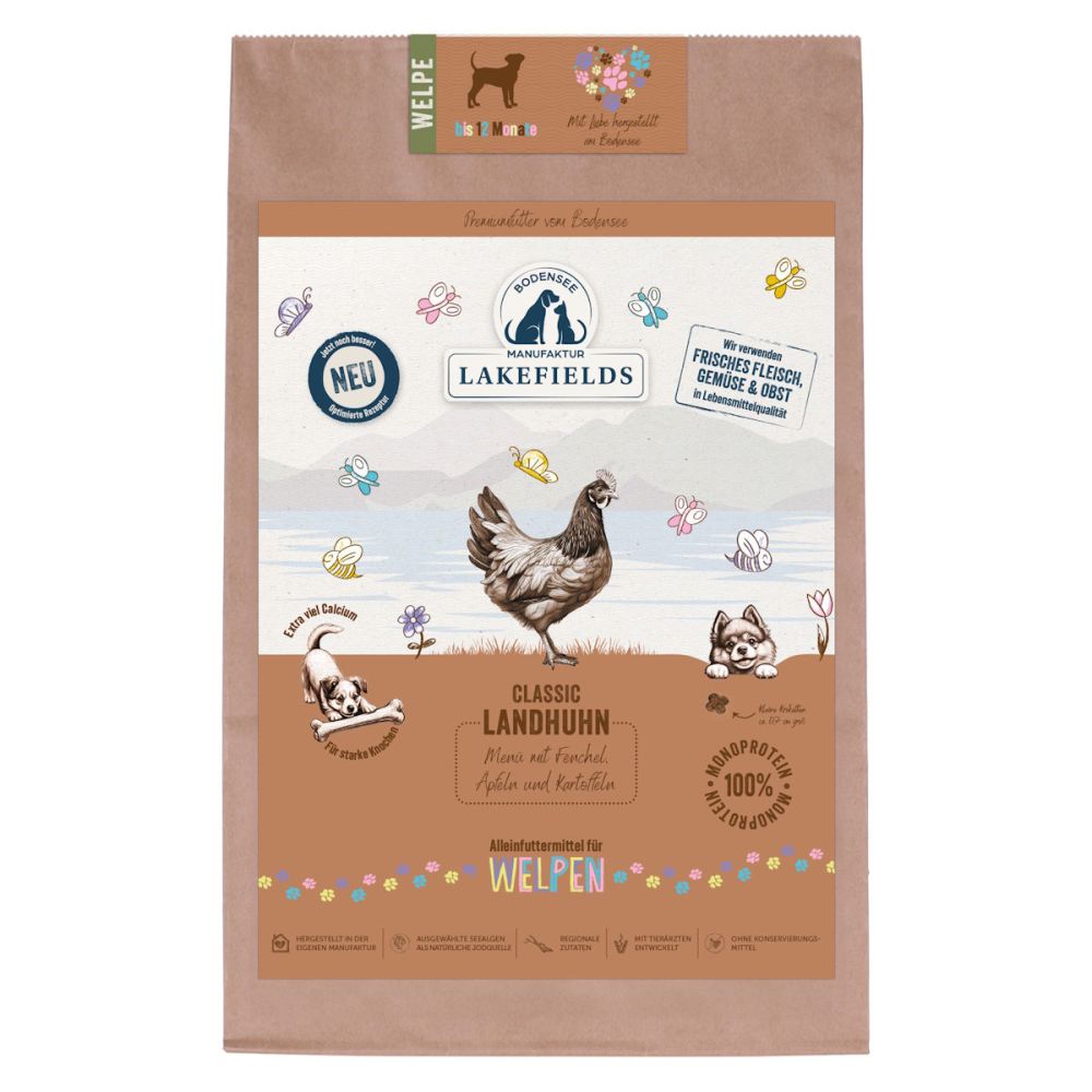 Lakefields Premium Trockenfleisch Menü Welpen Landhuhn, Fenchel, Äpfeln und Kartoffeln für Welpen