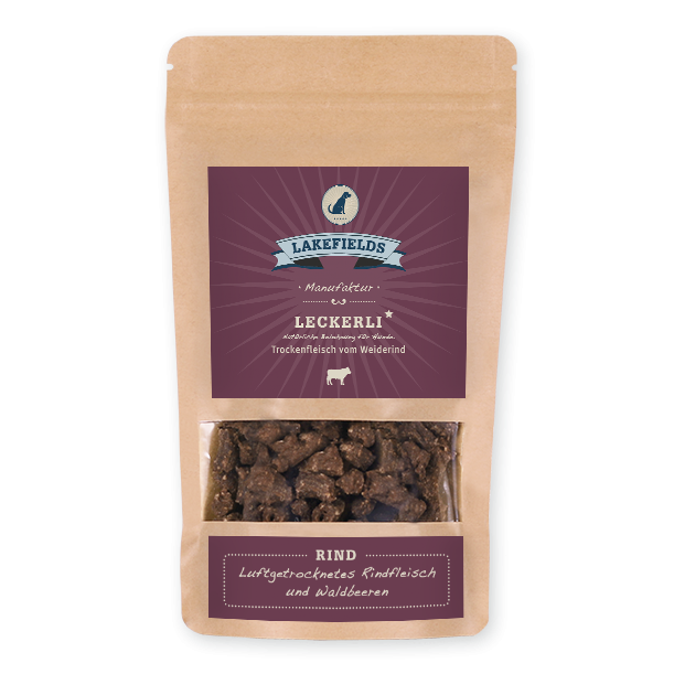 LAKEFIELDS MANUFAKTUR Snacks Trockenfleisch Leckerlei Weiderind 150g