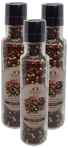 Italienische Pfeffermischung: Vier Farben - Quatro Pepi - Mühle - höchste Qualität - 3x 140 g