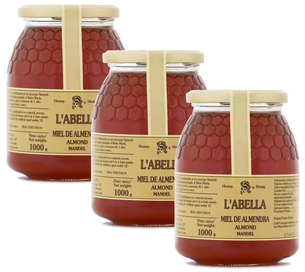 Mandelblütenhonig aus Spanien - Mandel Honig - Premium Qualität - Naturprodukt - 3 x 1 Kg Glas