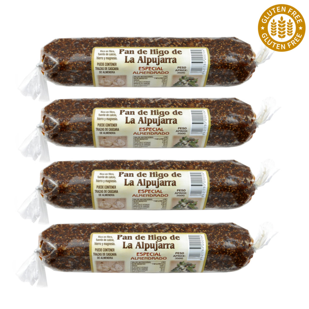 Original spanisches Feigenbrot mit Mandeln- 100 % natürlich- Glutenfrei und Vegan - lang - 4 x 350 g