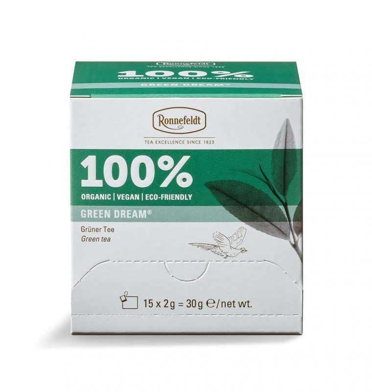 Ronnefeldt 100% Green Dream® - BIO Grüntee, 15 Teebeutel à 2 g, 30 g | Organic | Vegan | Eco-friendl