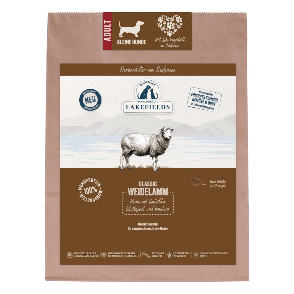 Lakefields Premium Trockenfleisch-Menü Lammfleisch FÜR KLEINE HUNDE mit Kartoffeln Blattspinat Kräut