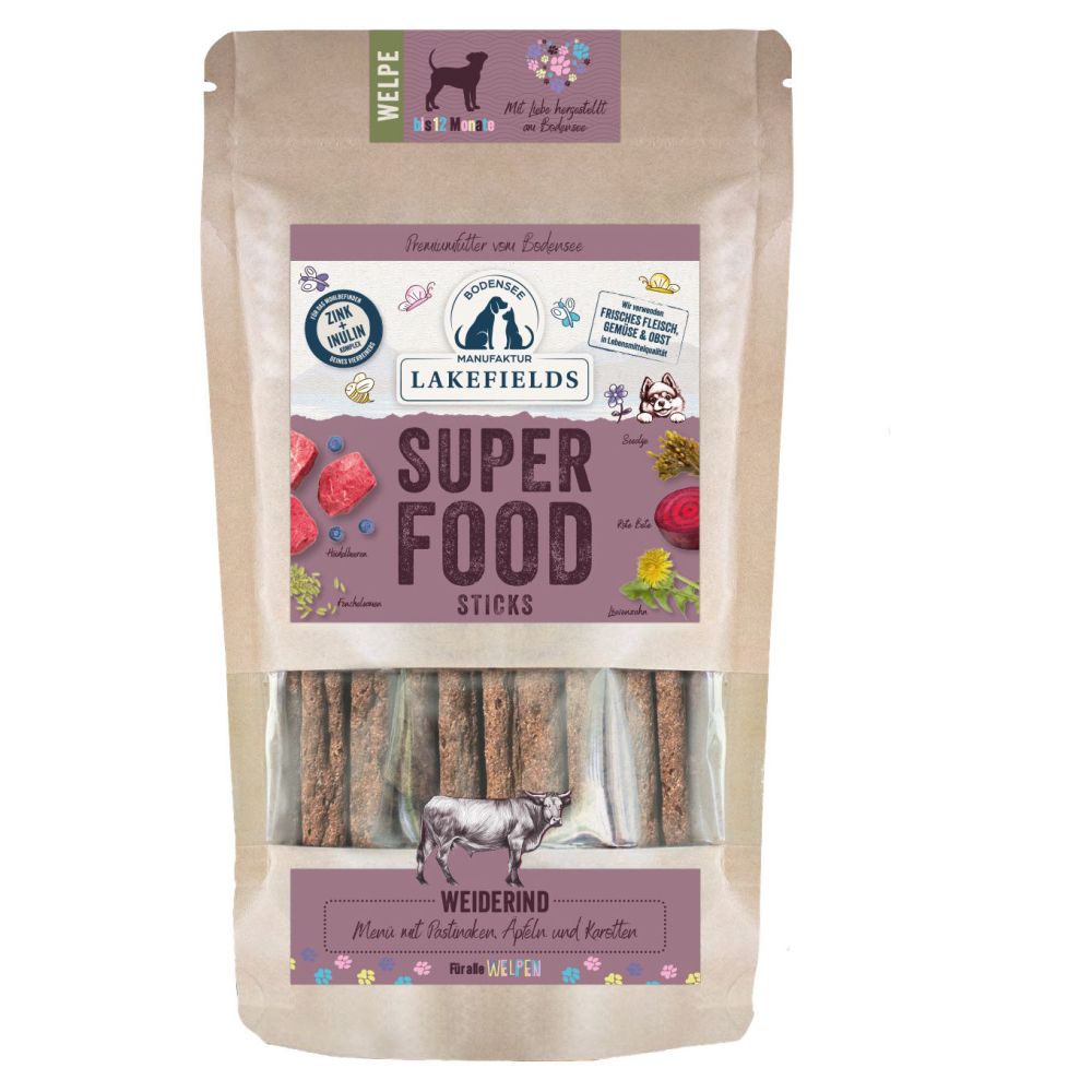 LAKEFIELDS SUPERFOOD Premium STICKS vom Rind für Welpen 130g