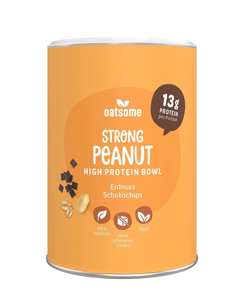 OATSOME® Strong Peanut | High Protein Bowl Mit Erdnuss & Schokochips, 13g Protein pro Portion | 440g