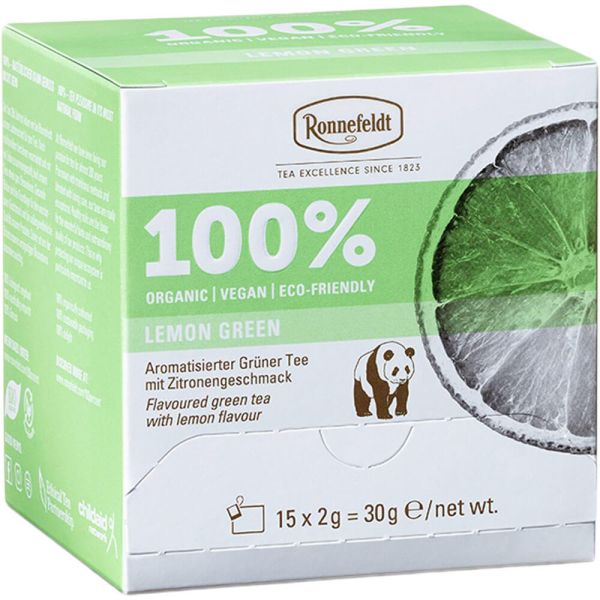 Ronnefeldt 100% Lemon Green - BIO Grüner Tee mit Zitronengeschmack, 15 Teebeutel à 2 g, 30 g | Organ