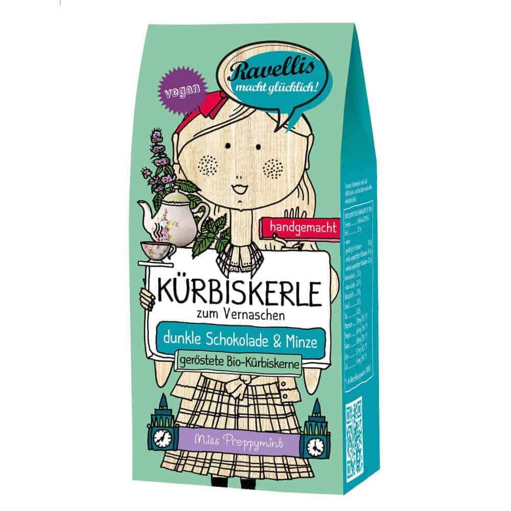 Ravellis Kürbiskerne mit dunkler Schokolade und Pfefferminz (80 g) - Bio