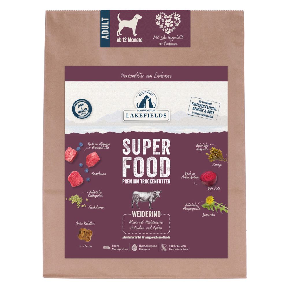 Lakefields Premium SUPERFOOD RIND, die Trockenfutter-Sensation für Ihren Hund