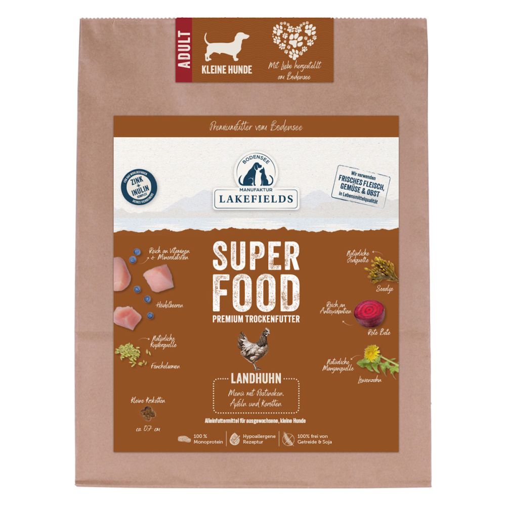 LAKEFIELDS MANUFAKTUR - SUPER Food - Premium Hundefutter trocken, Huhn 1kg für kleine ausgewachsene