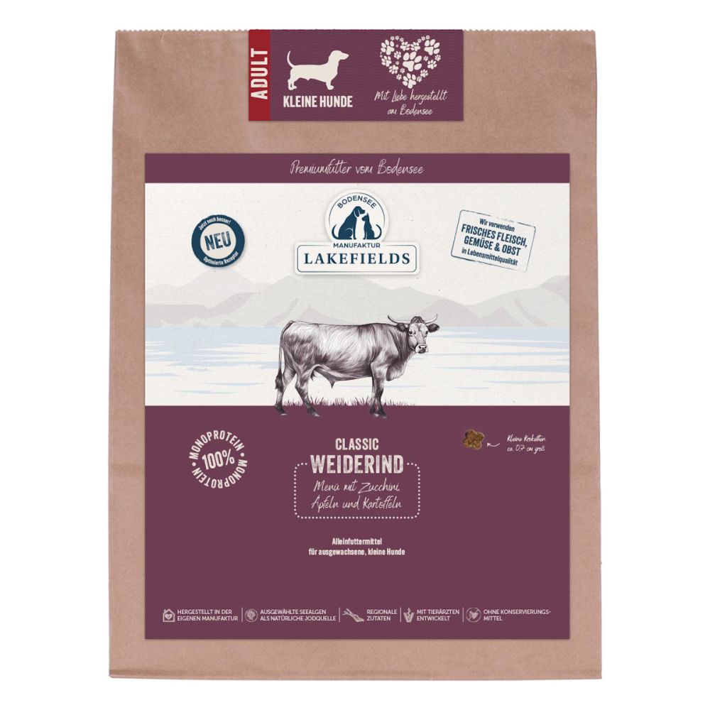 Lakefields Premium Trockenfleisch Menü FÜR KLEINE HUNDE Weiderind mit Zucchini, Äpfeln und Karotten